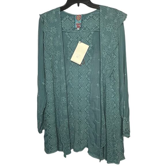 Johnny Was Open Eyelet Hooded Light Jacket Cover Up Size Small New - Picture 1 of 13
